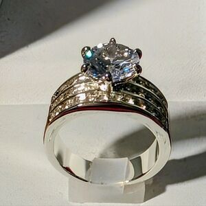 Patina 10mm round 3.8ct cubic zirconia wide band engagement statement Size 8